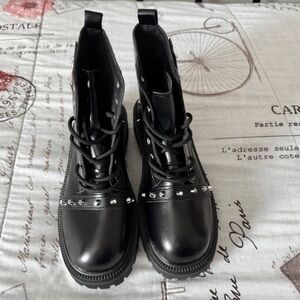 New Look Black Studded Lace-Up Combat Booties